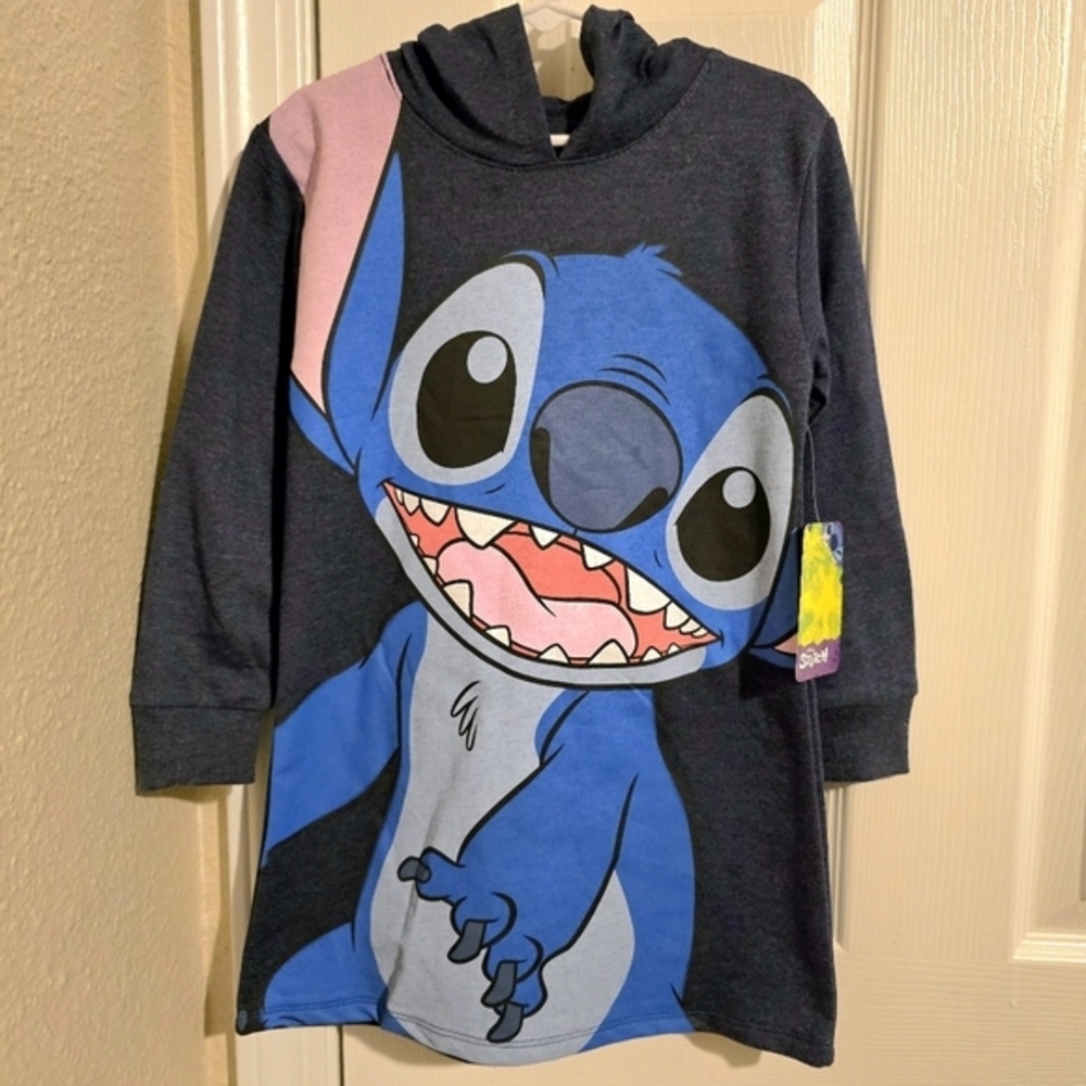 Disney Lilo & Stitch Girl's Long Sleeve Hooded‎ Dress Blue NWT Size 4/5 XS